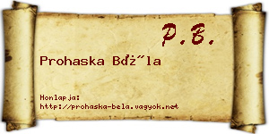 Prohaska Béla névjegykártya